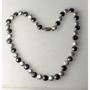 Baroque Pearl Necklace 18" With Sterling Silver Clasp In Iridescent Tones